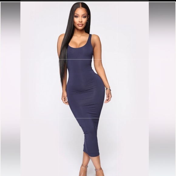 New Fashion Nova Your Needs Met Navy Blue Bodycon Midi Dress XS - Picture 1 of 2